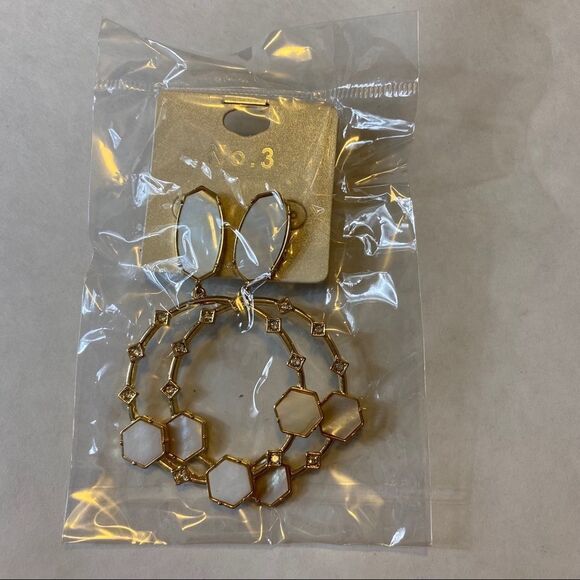 0014 | GEOMETRIC STONE POST DROP HOOP EARRING - Picture 2 of 7